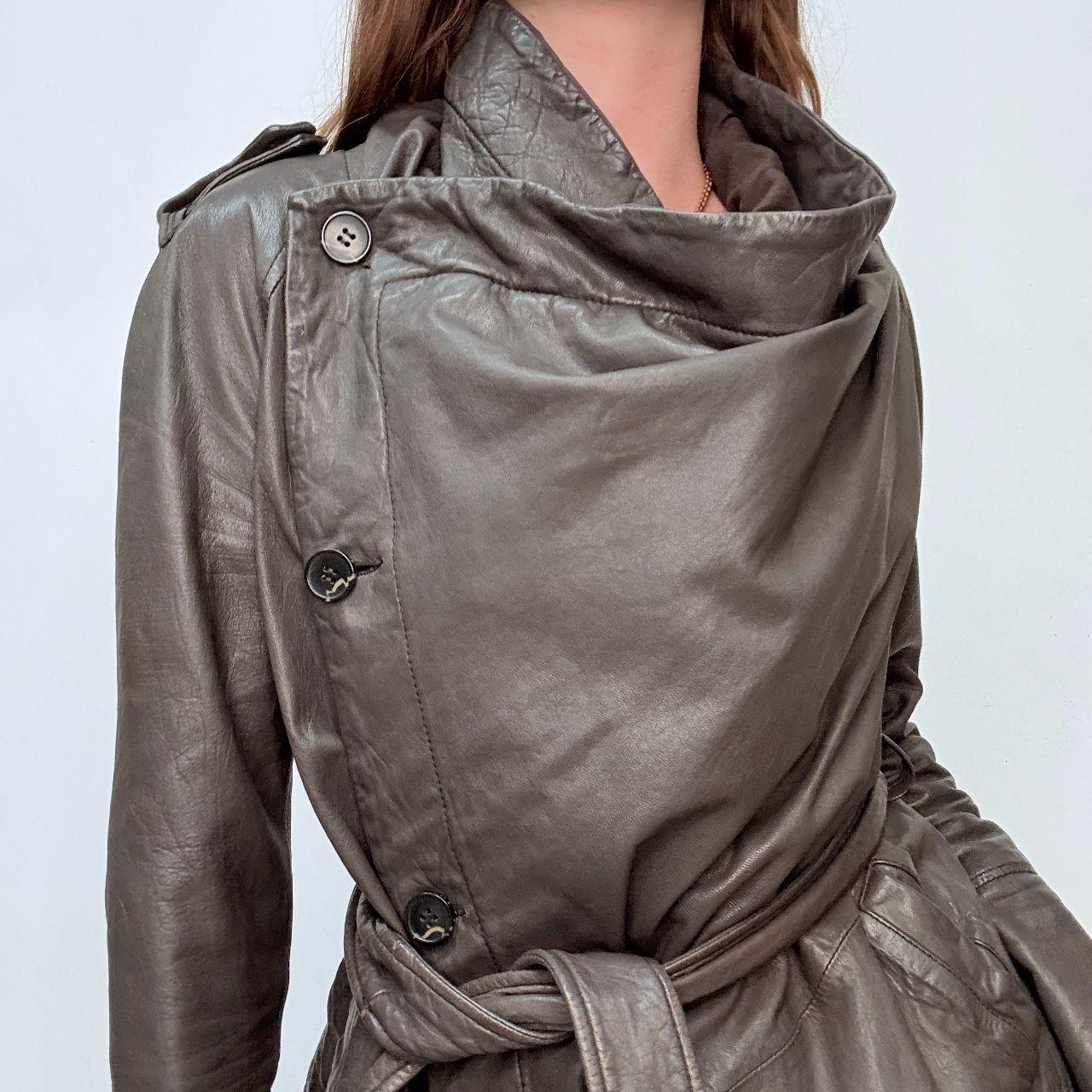 Asymmetric leather brown slouchy jacket