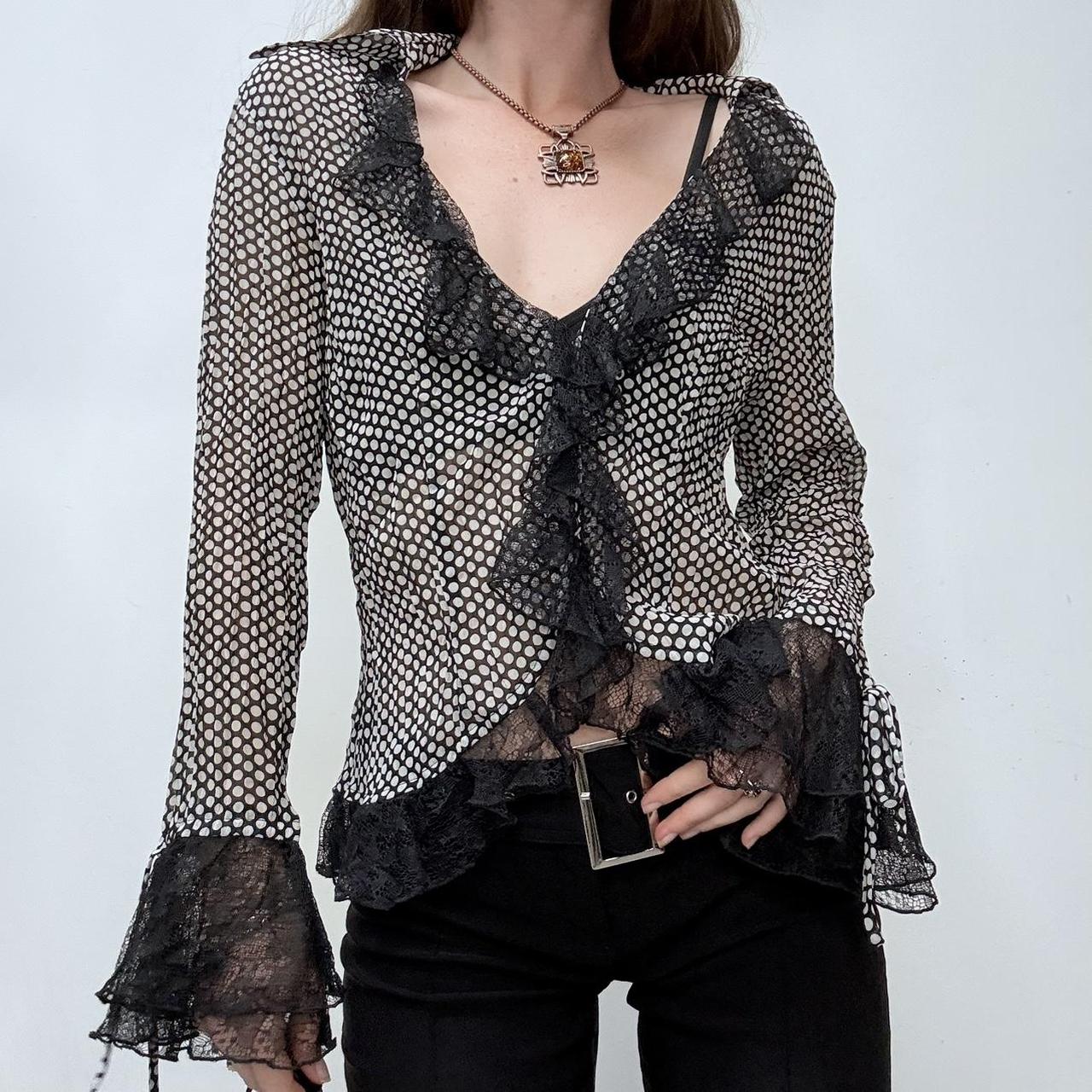 Sheer crinkle polka dot shirt