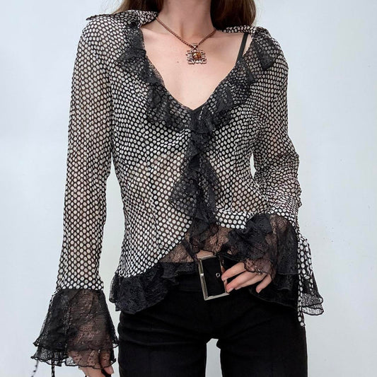 Sheer crinkle polka dot shirt