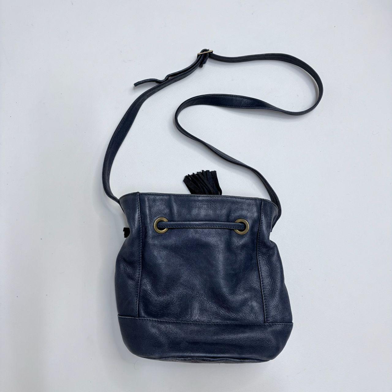 Navy blue tassle bucket bag