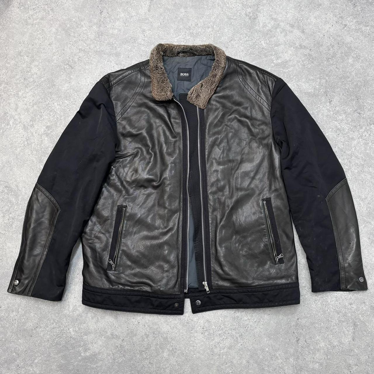 Oversized black leather Aviator jacket
