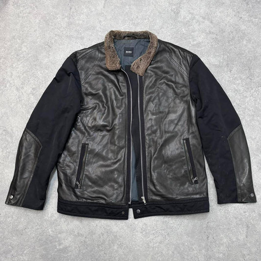 Oversized black leather Aviator jacket