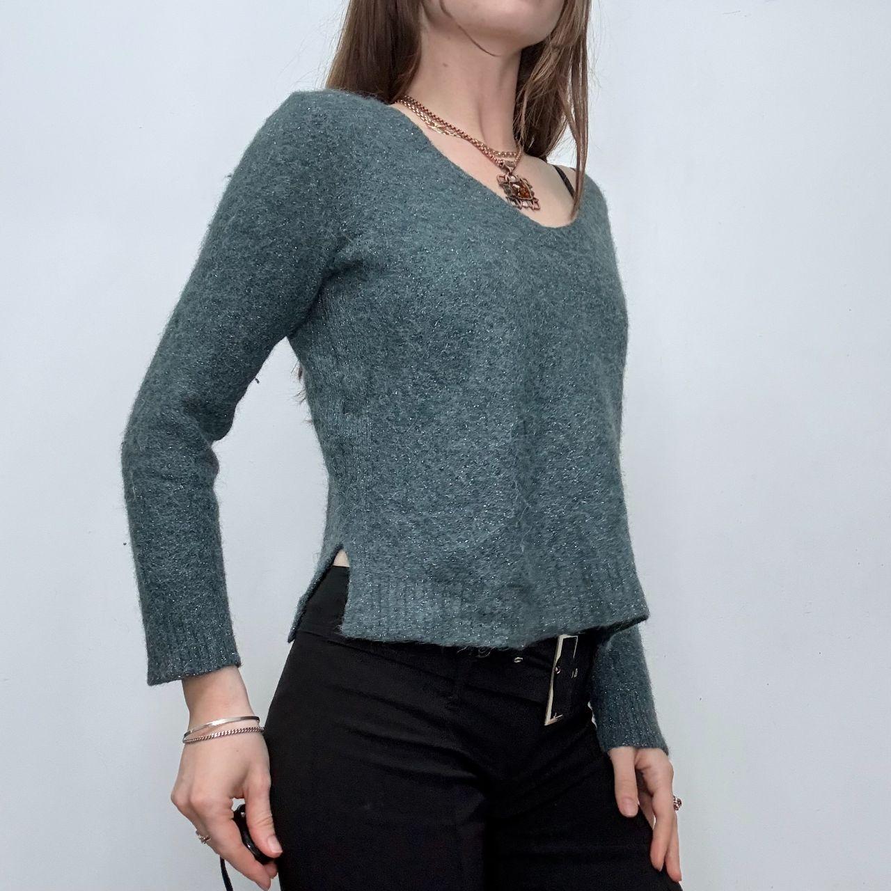 Sparkly slash neck mohair knit jumper