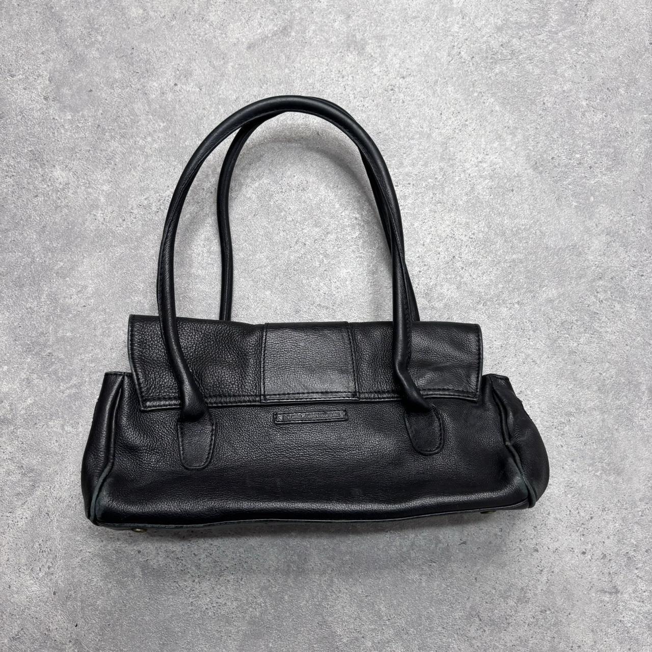 Black leather chunky baguette bag