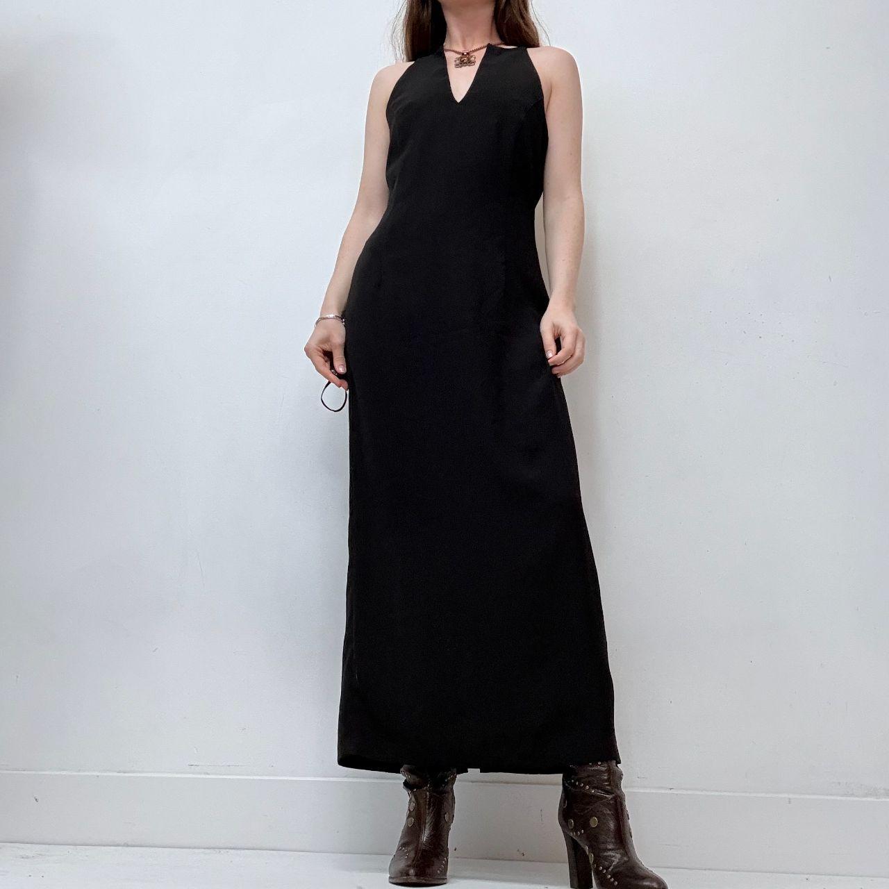 Black a-line bias cut sleek 90s high neck dress