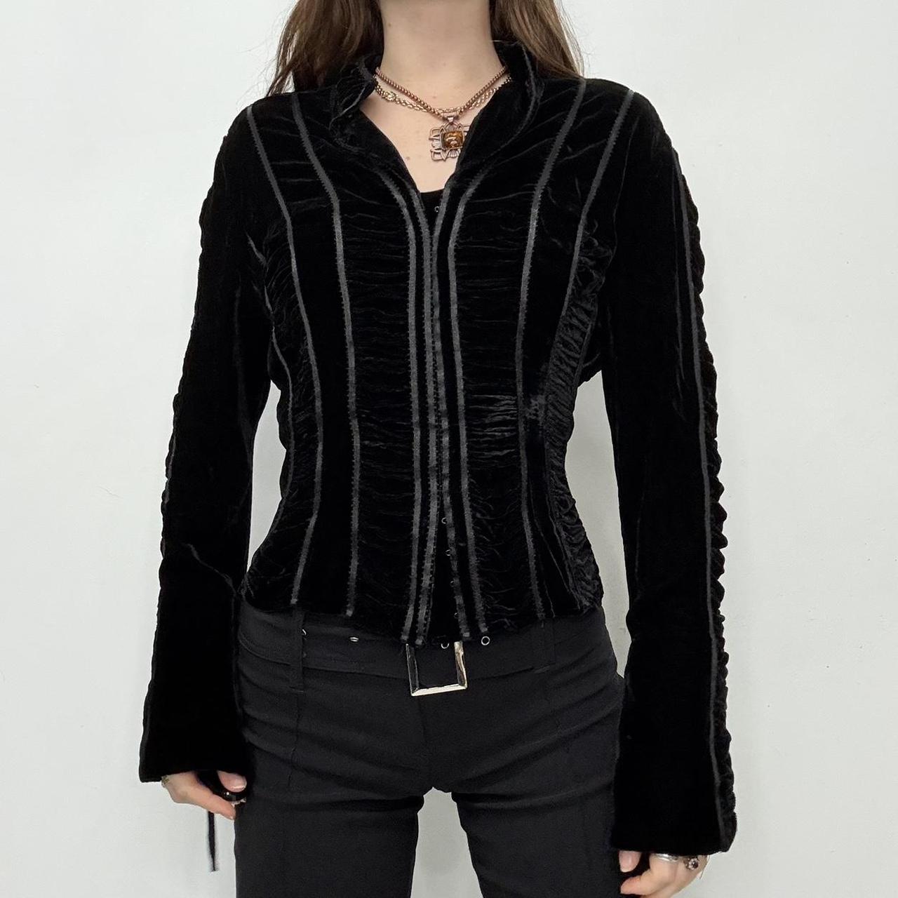 Black velvet cinched corset shirt
