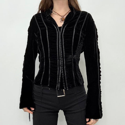 Black velvet cinched corset shirt