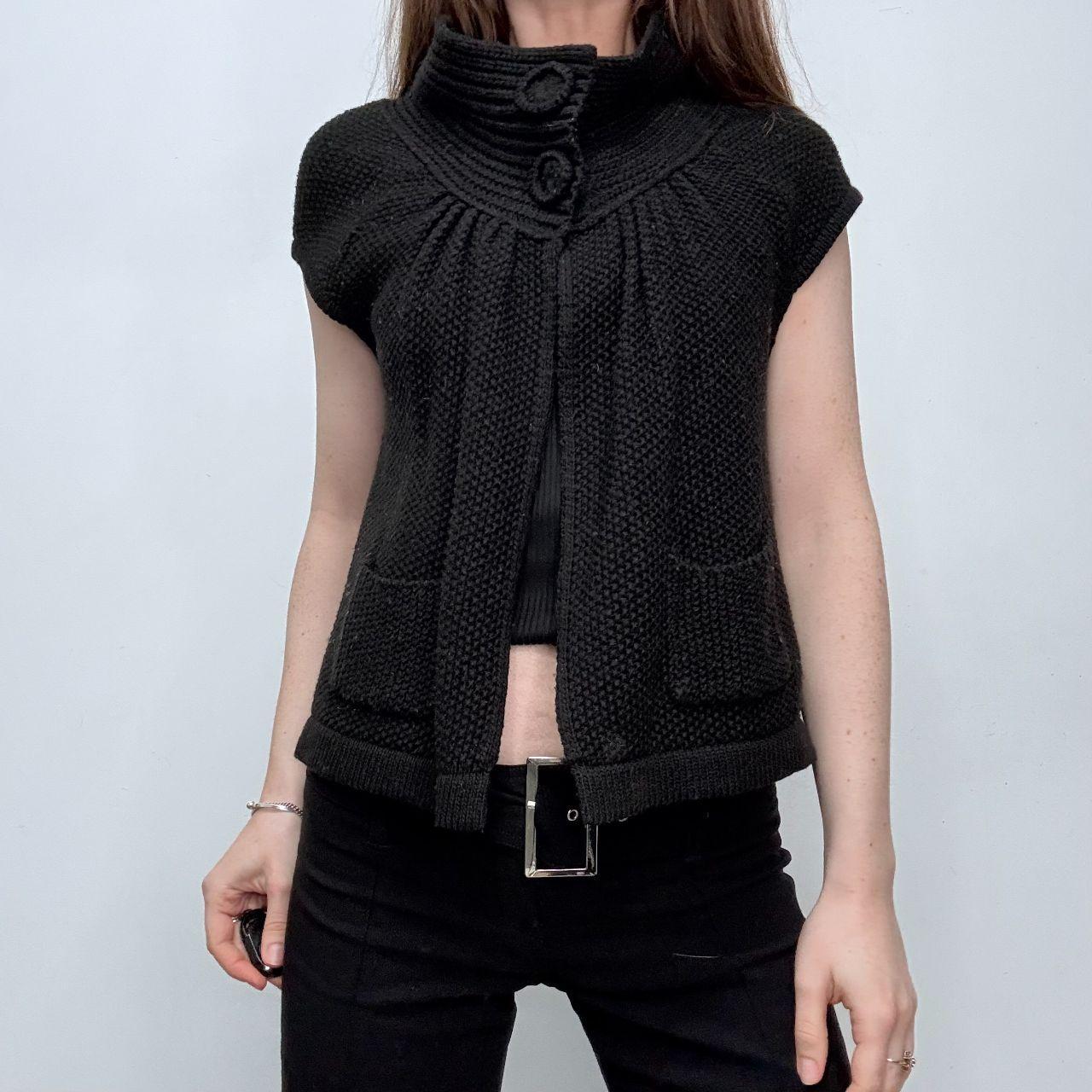 Black knit preppy pea coat cardigan