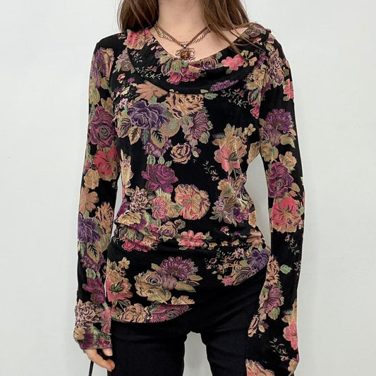 Slouchy floral draped neck t-shirt
