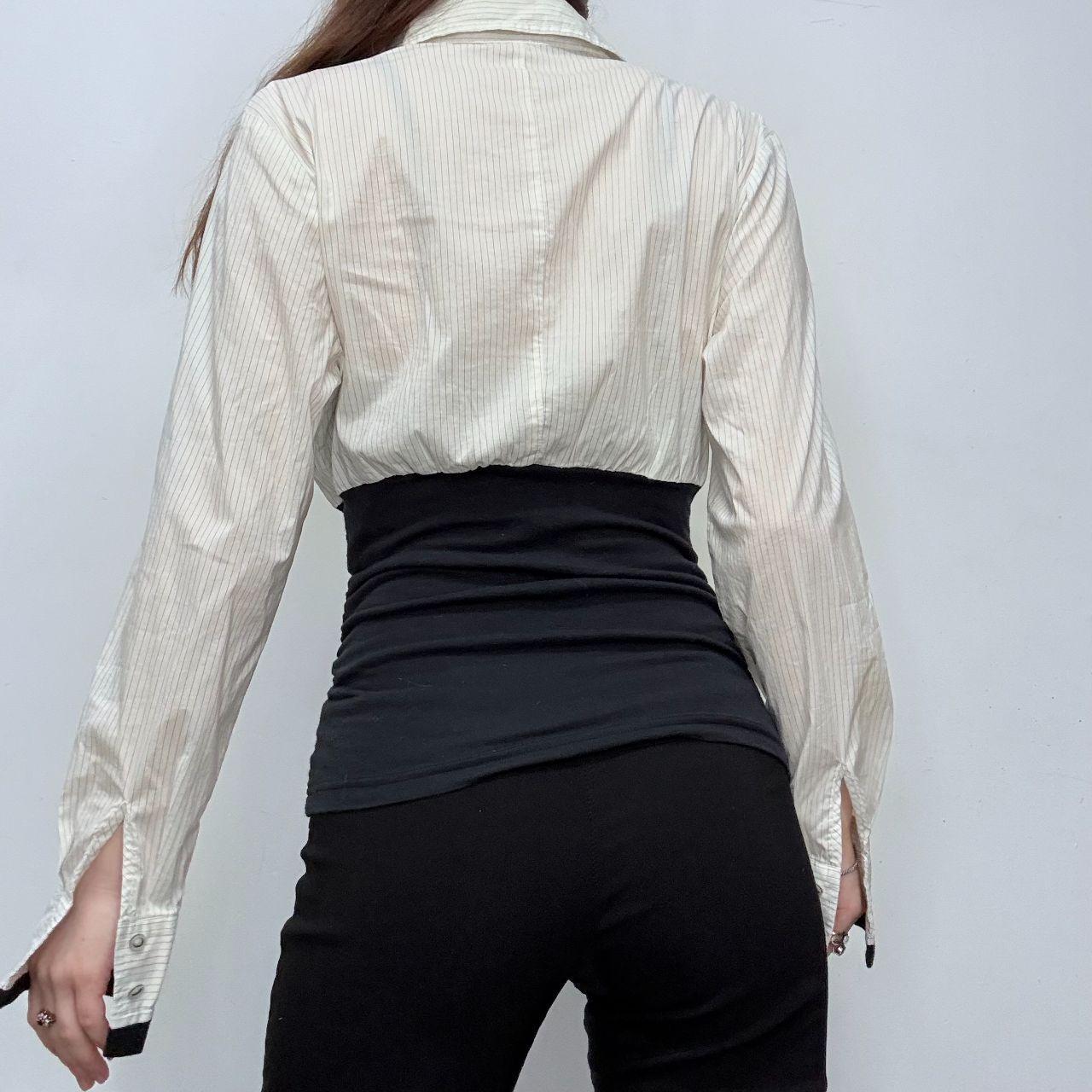 White pinstripe fitted corset shirt