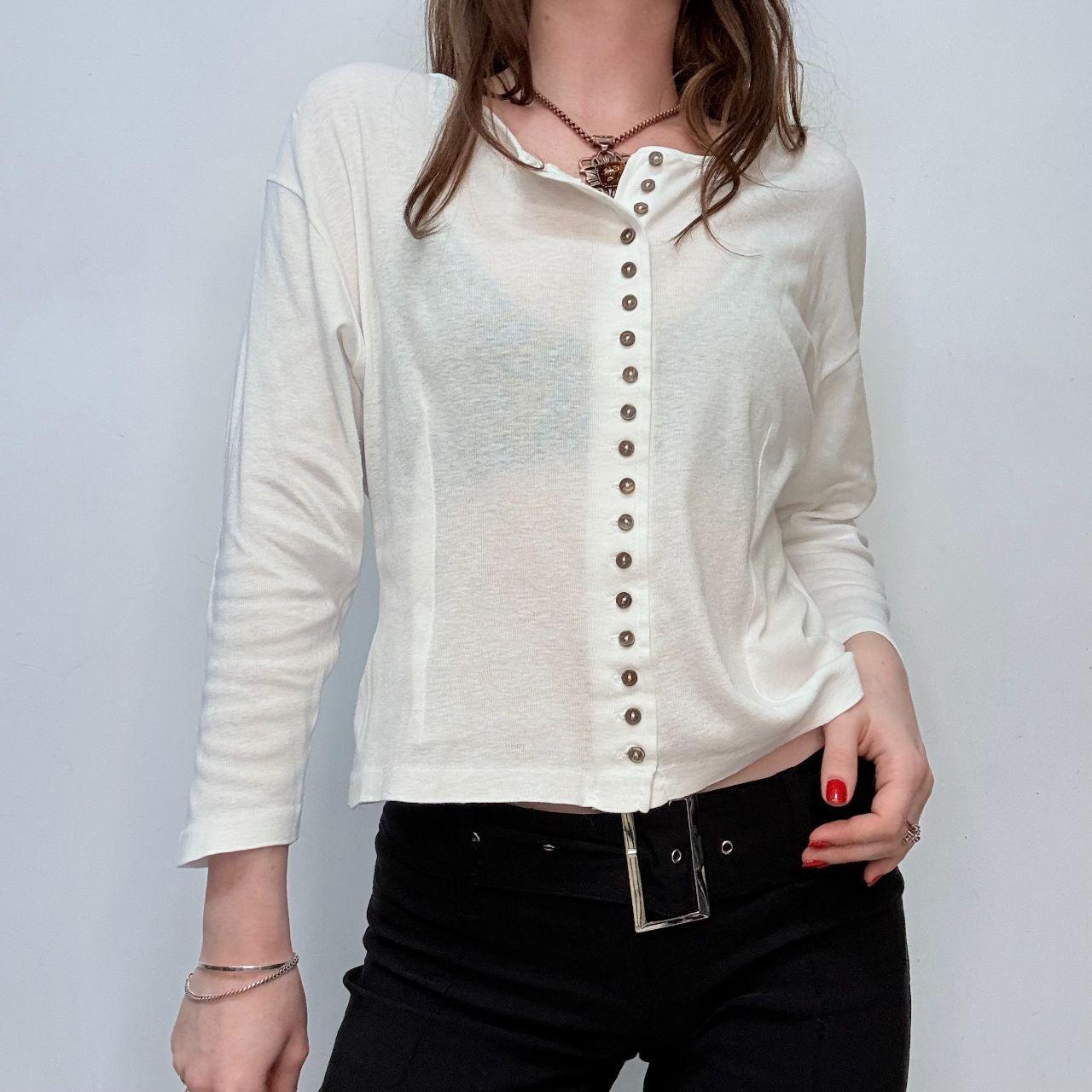 White cotton button-up detail t-shirt