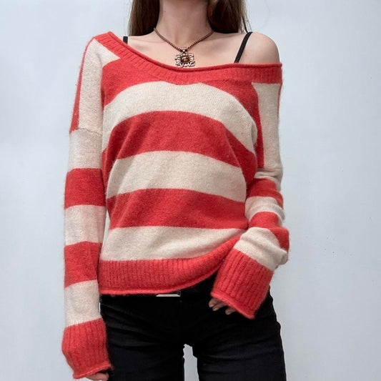 Fluffy anogora knit off the shoulder striped jumper