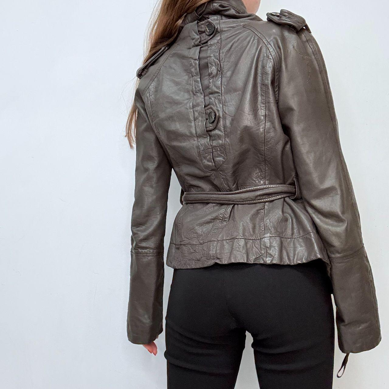 Asymmetric leather brown slouchy jacket