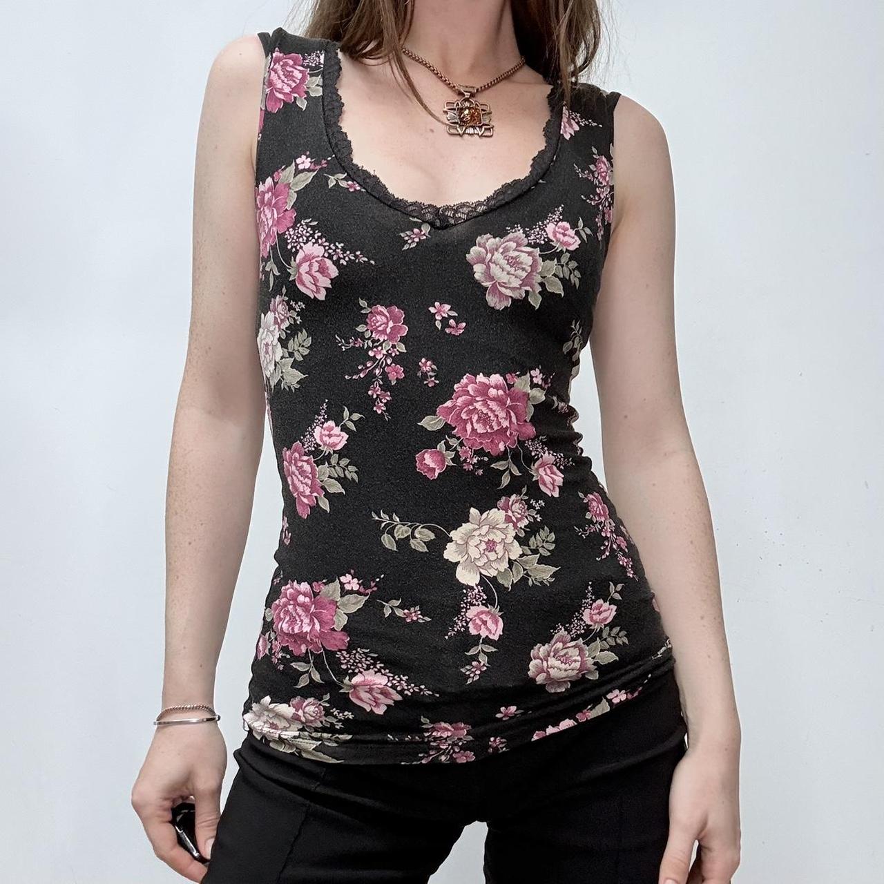 Black floral lace vest top
