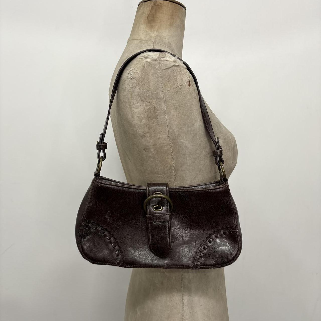 Brown studded buckle mini shoulder bag