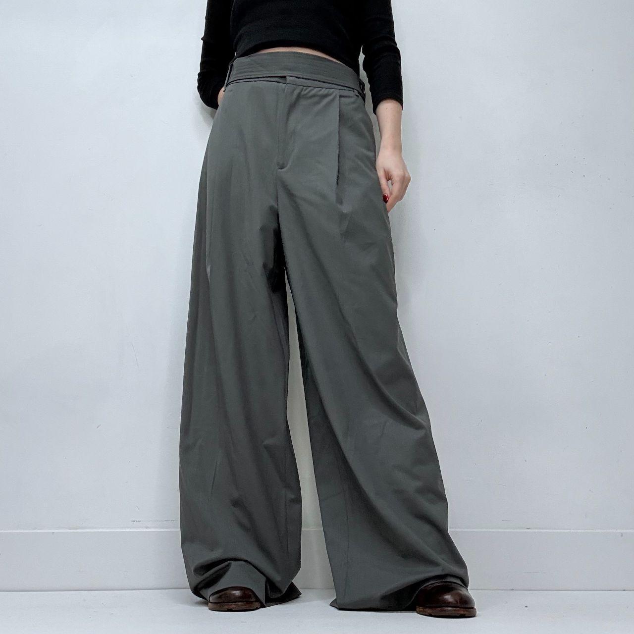Grey pleated wide leg trousers
