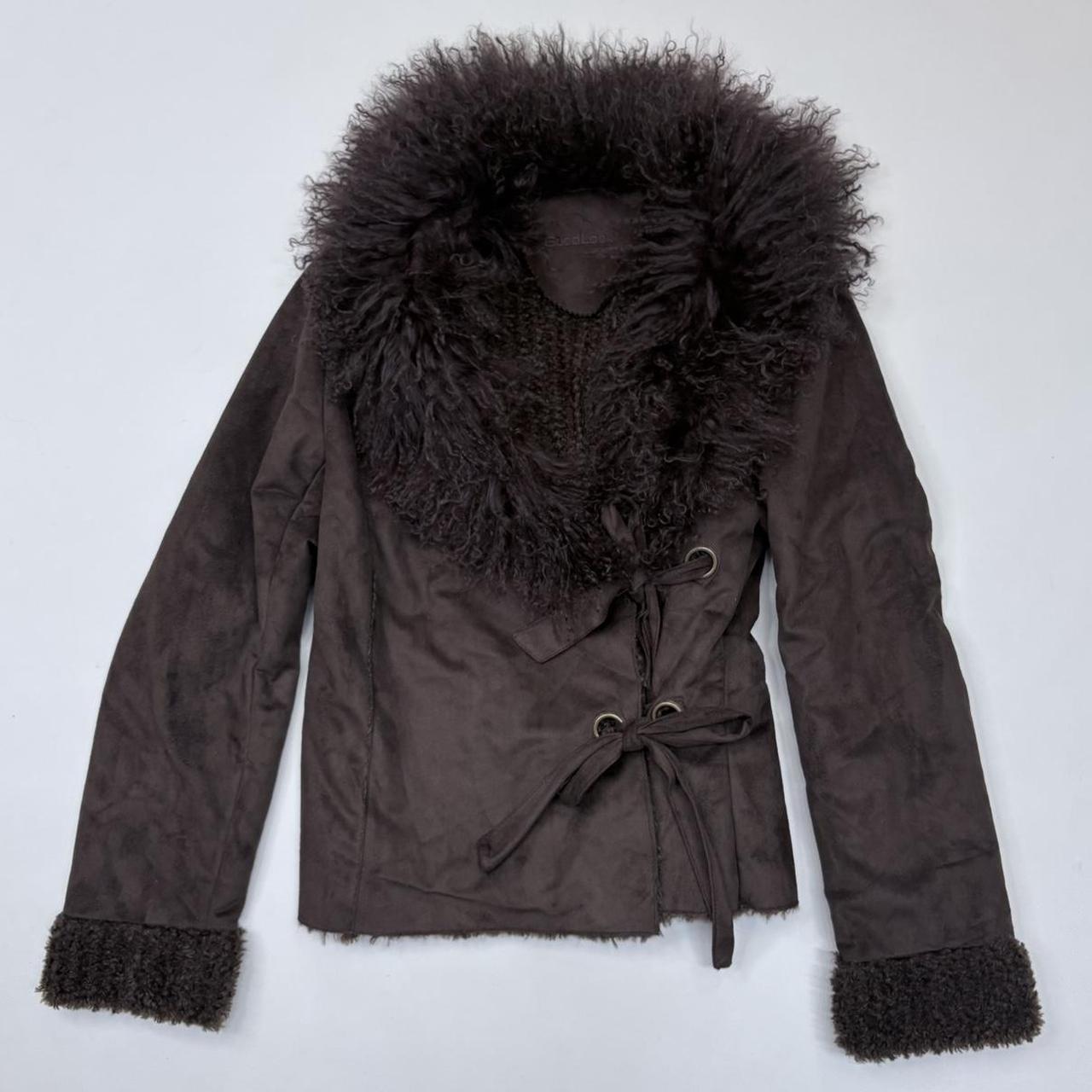 Brown flared mongolian fur jacket