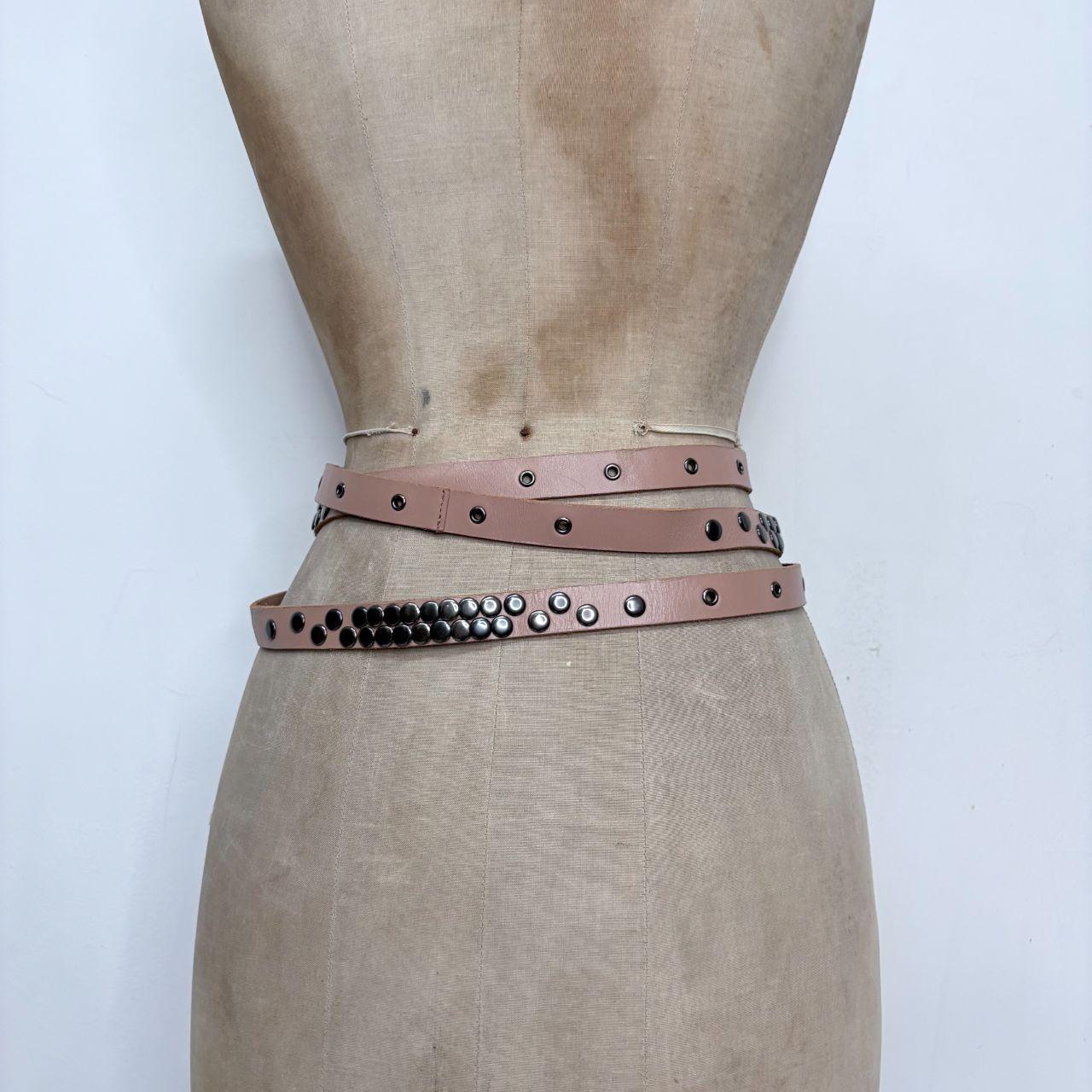 Tan leather studded wrap metal belt