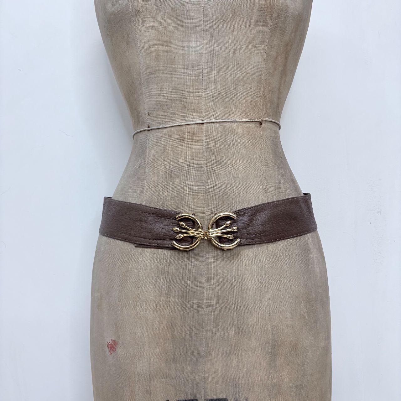 Brown leather buckle belt