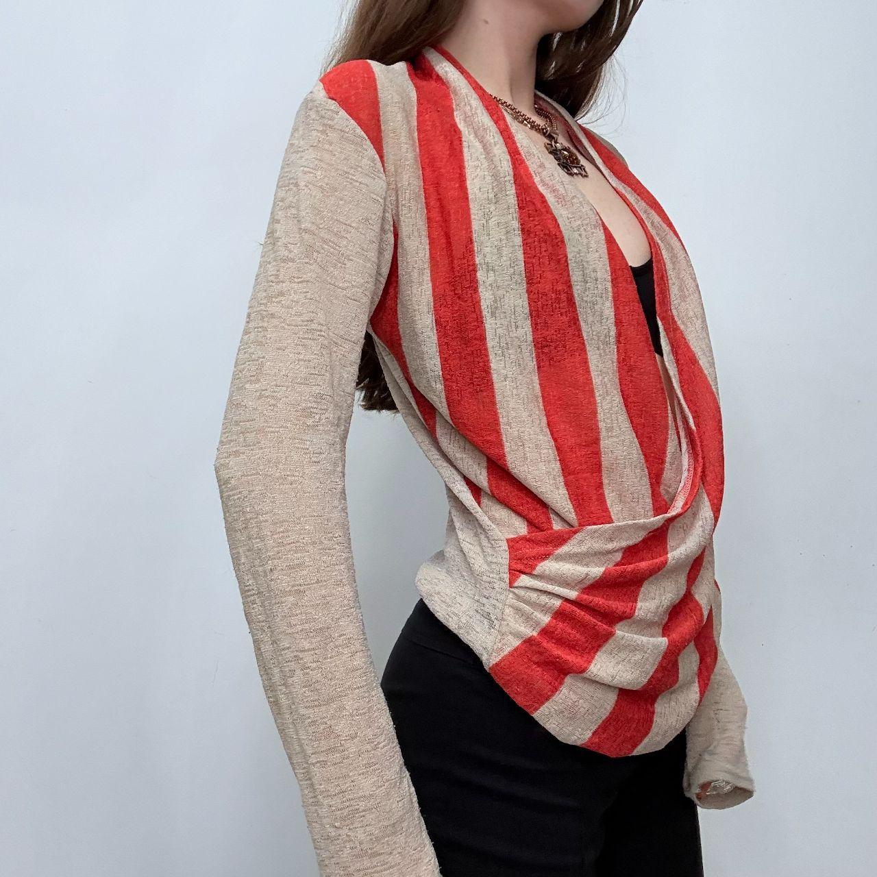 Striped draped sheer knit cardigan