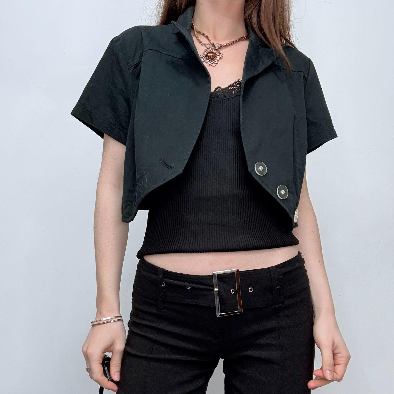 Black cropped asymmetric button top