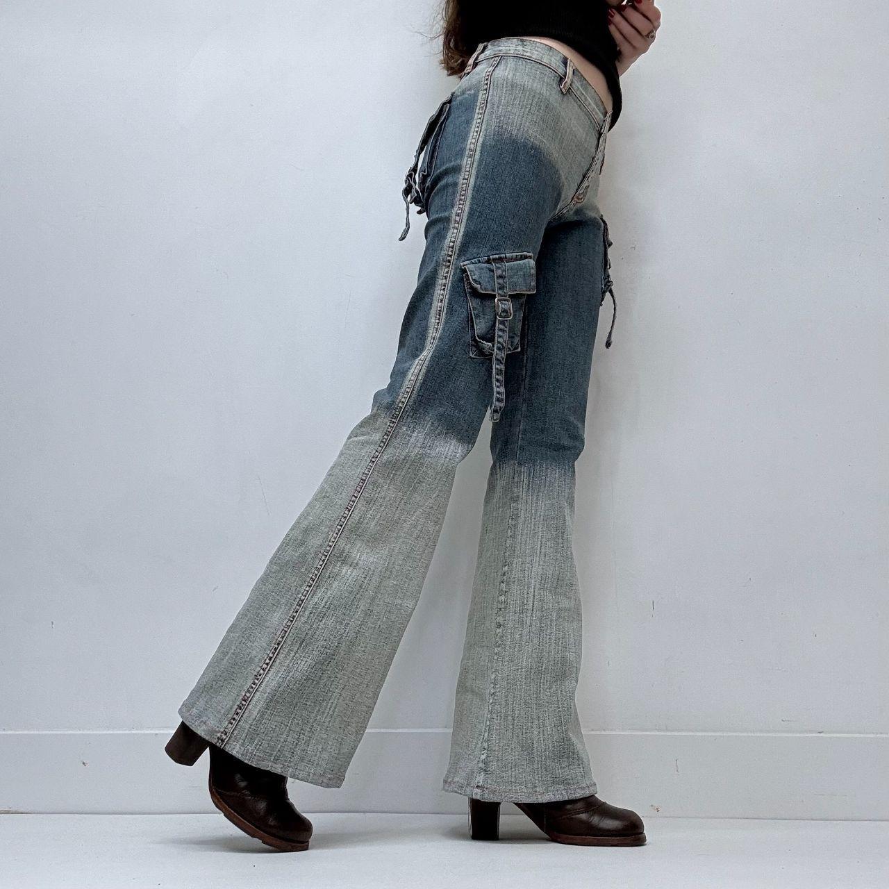 Distressed grunge flared cargo jeans