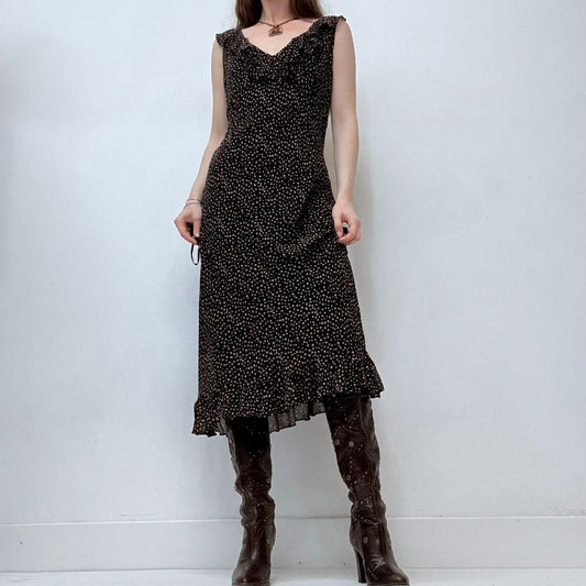 Black polkadot bias cut dress