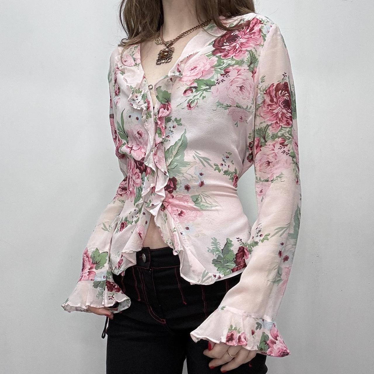 Pink floral ruffle rose shirt