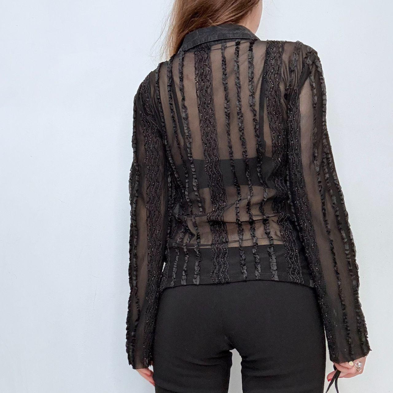 Black lace zip-up fitted shirt