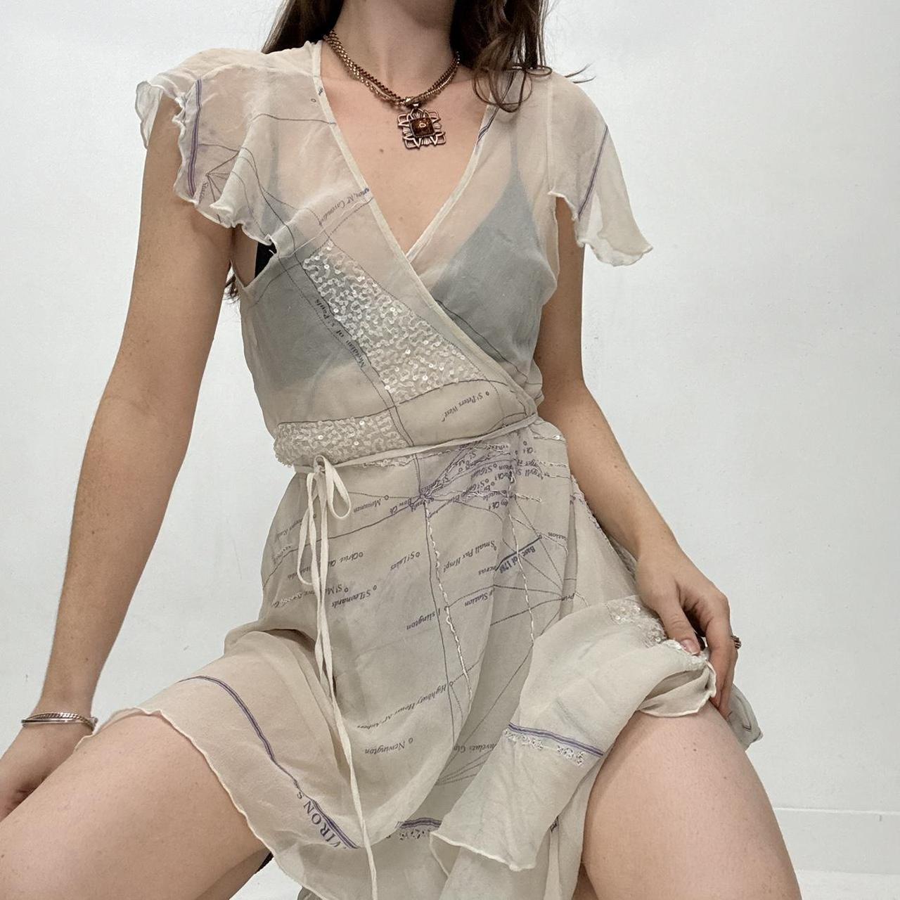 Sheer graphic layered wrap dress