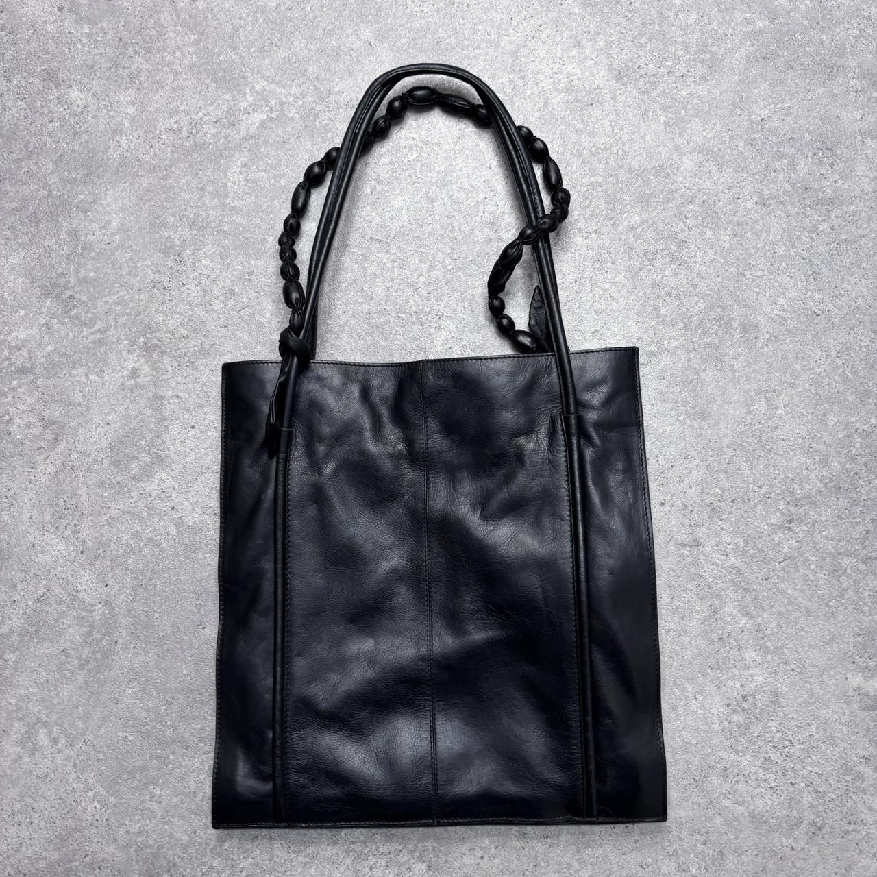 Black structured leather tote bag