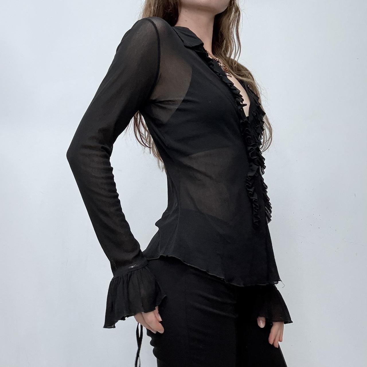 Black sheer flared ruffle shirt