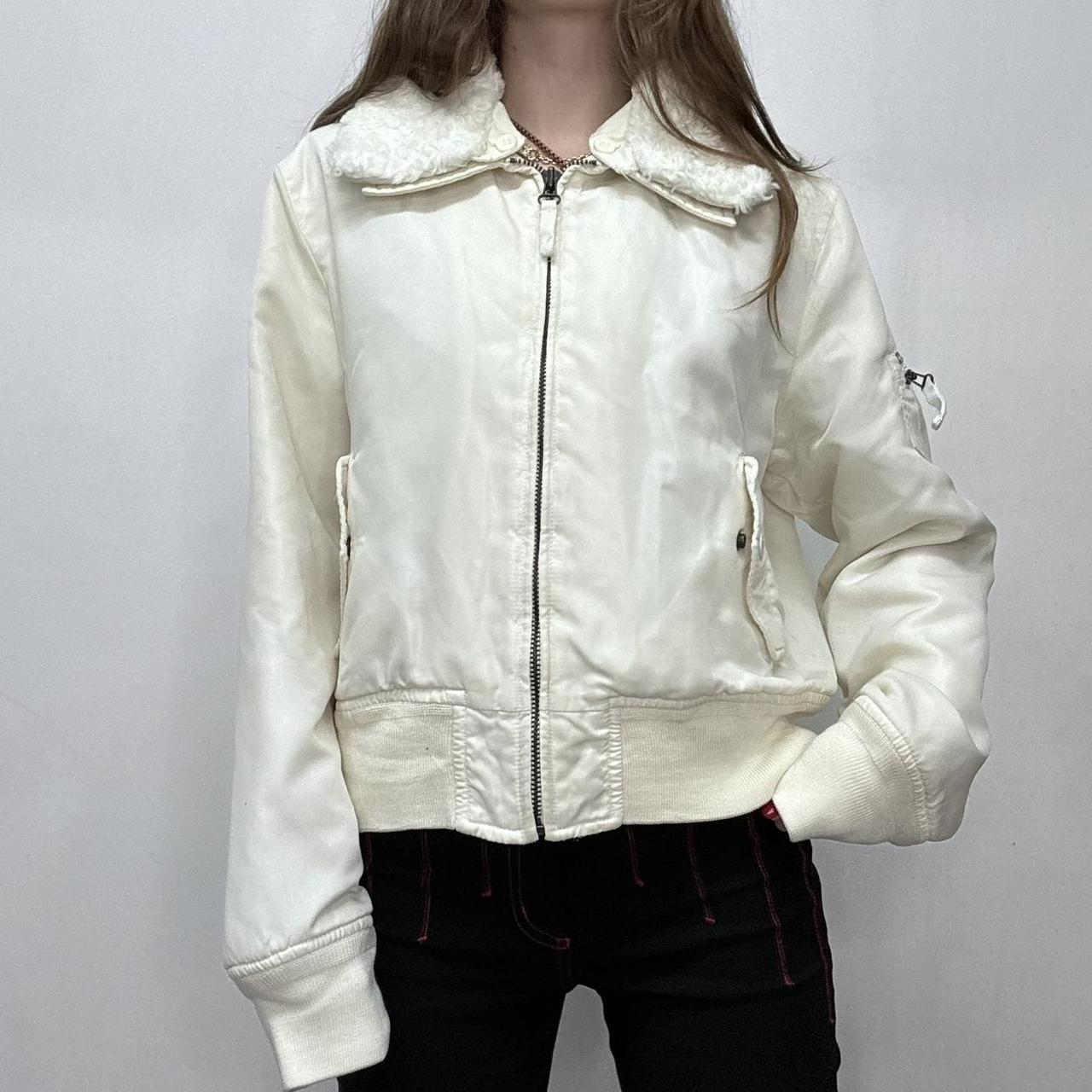 Cream slouchy fur bomber jacket
