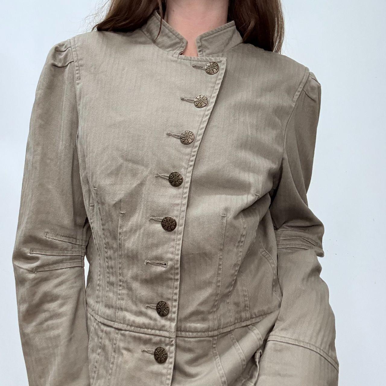 Khaki button-up utility millitary jacket