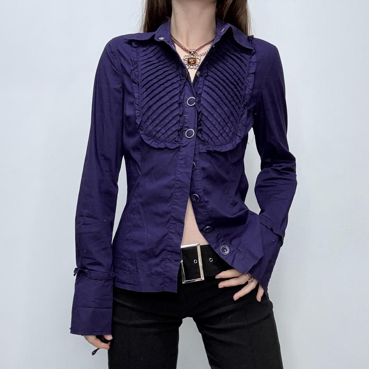 Pleated flared grunge eyelet shirt