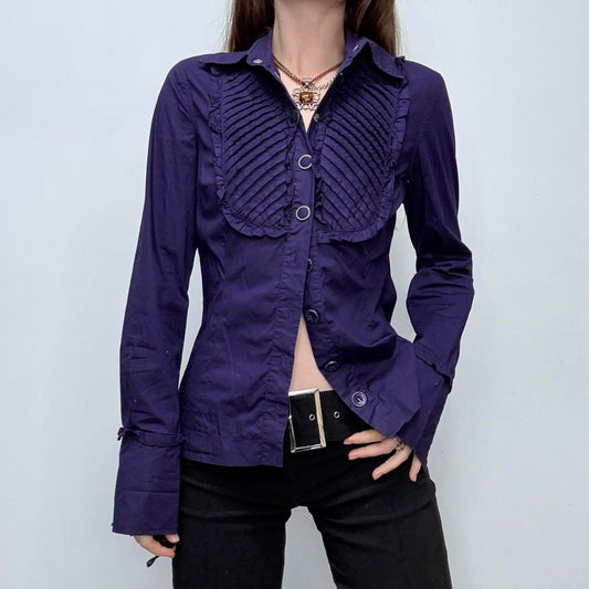 Pleated flared grunge eyelet shirt