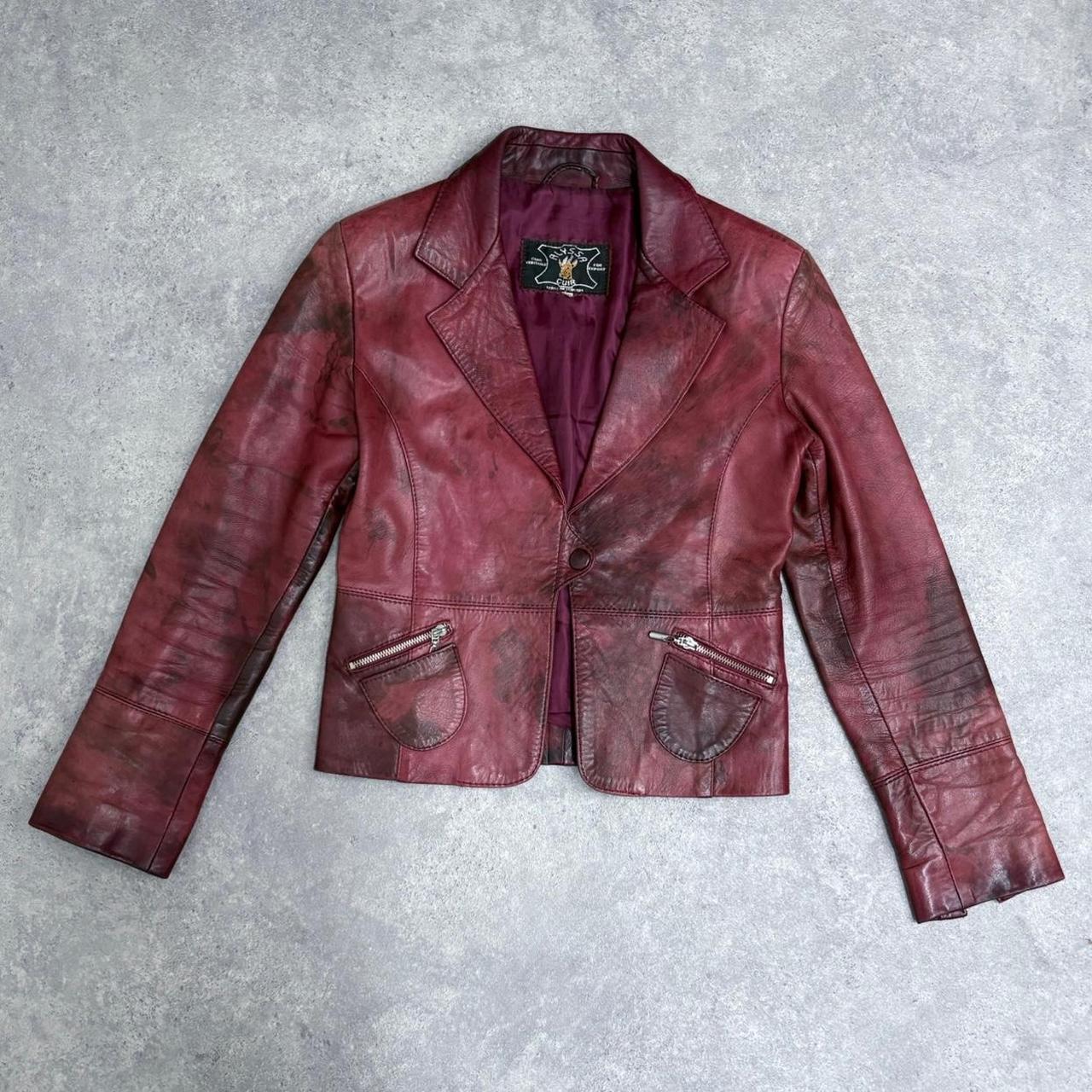 Red distressed leather jacket