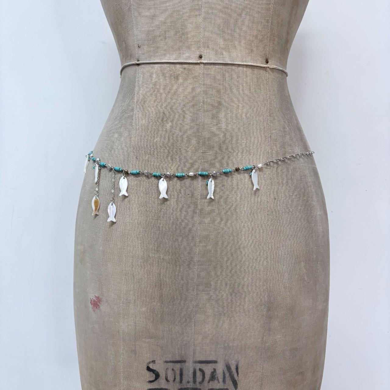 Fish charm mother of pearl beaded chain necklace
