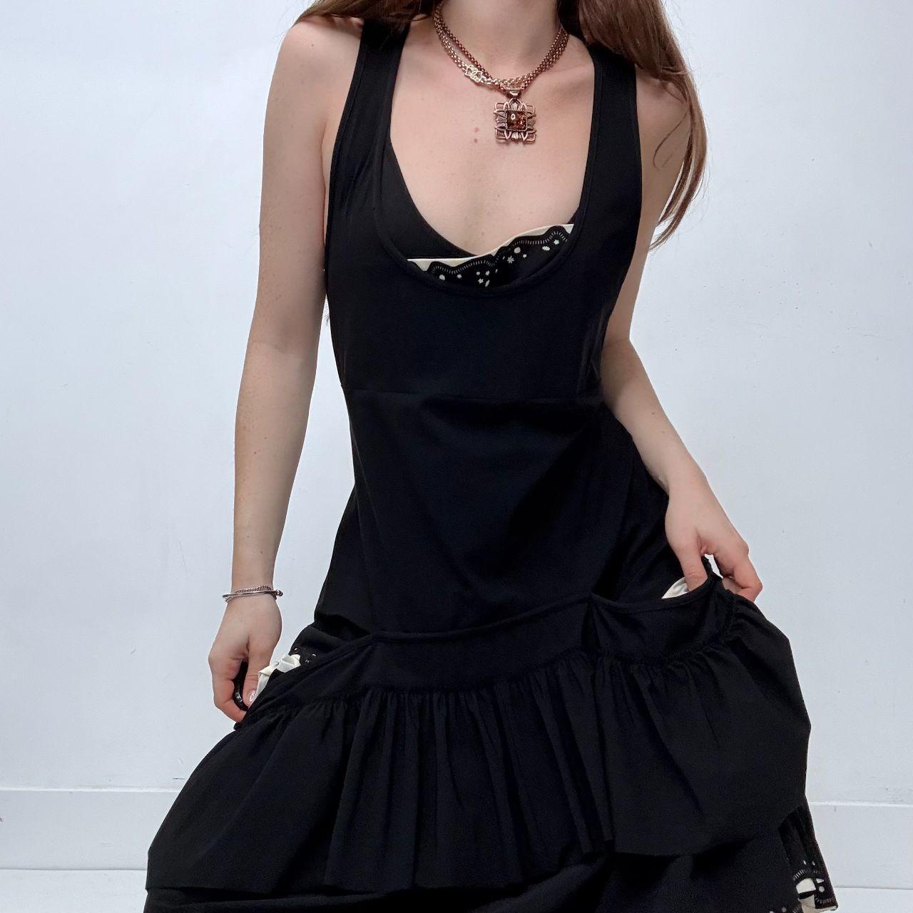 Black layered pleated midi dress