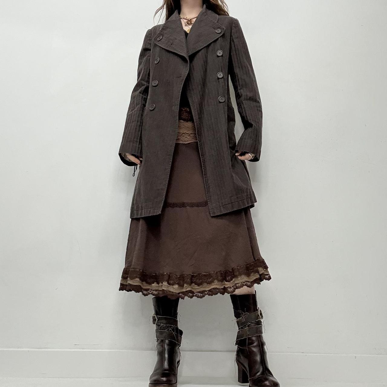 Pinstripe brown pea coat trench
