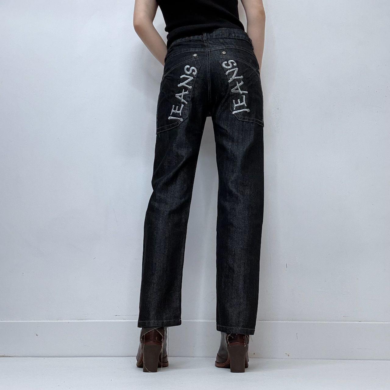 Dark denim salvage wash fitted jeans