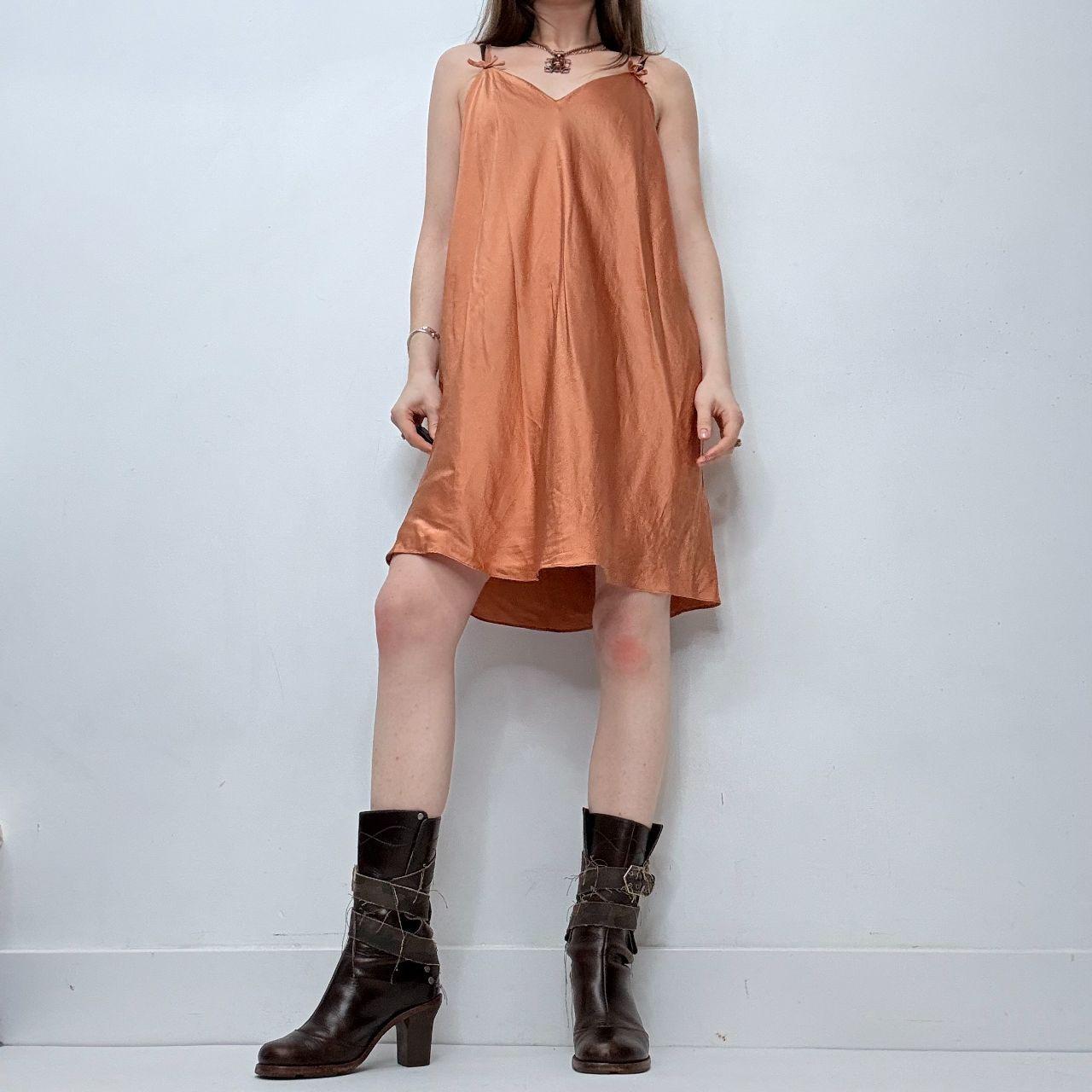 Tan flared silk mini cami slip dress