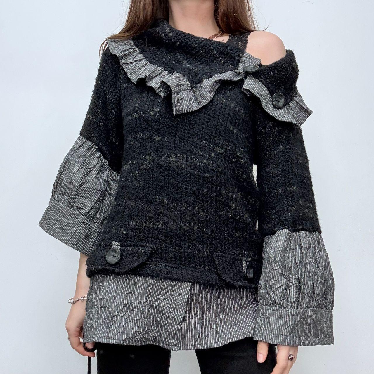 Black pinstripe flared puff slouchy shirt