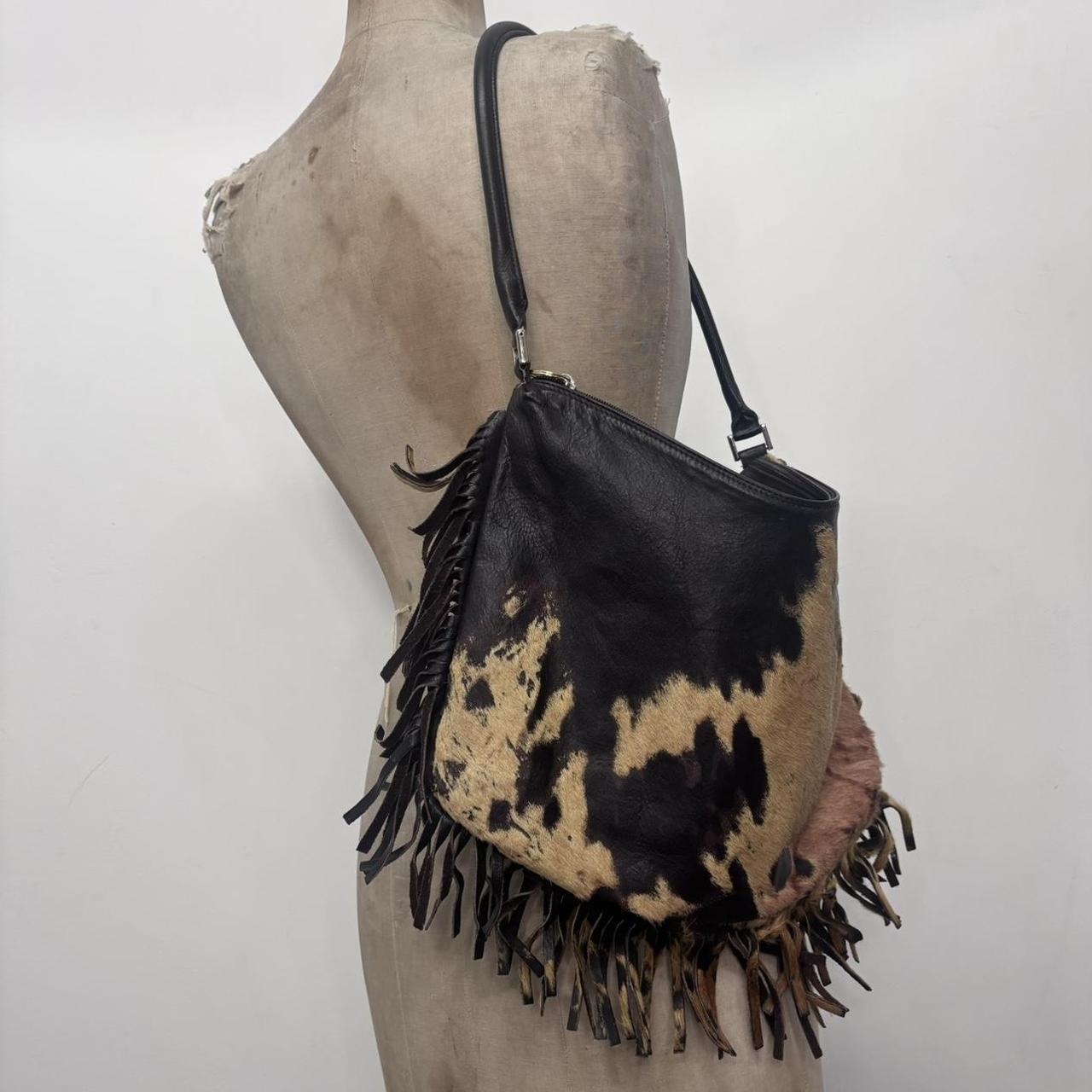 Western cowhide fringe shoulder bag