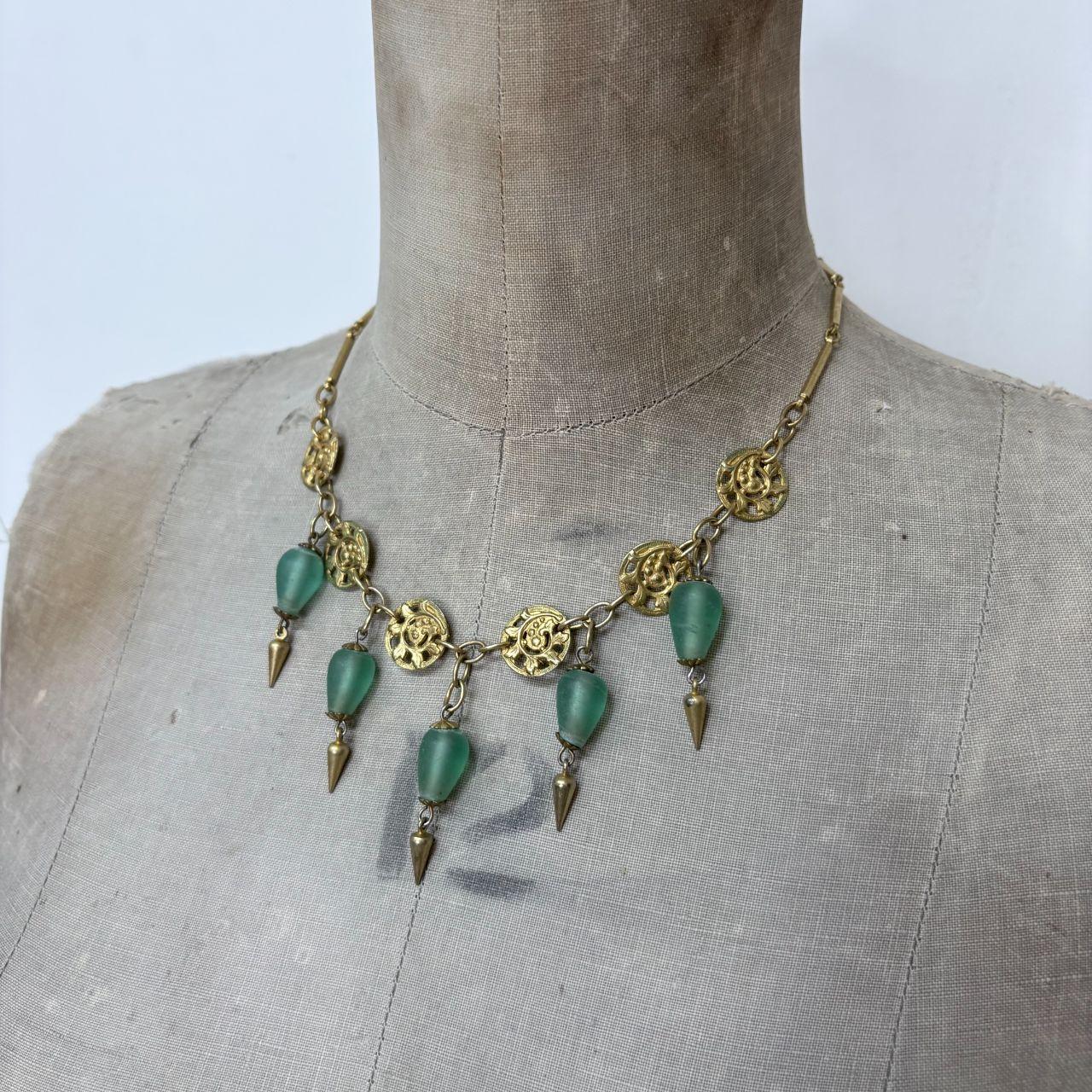Gold boho engraved necklace