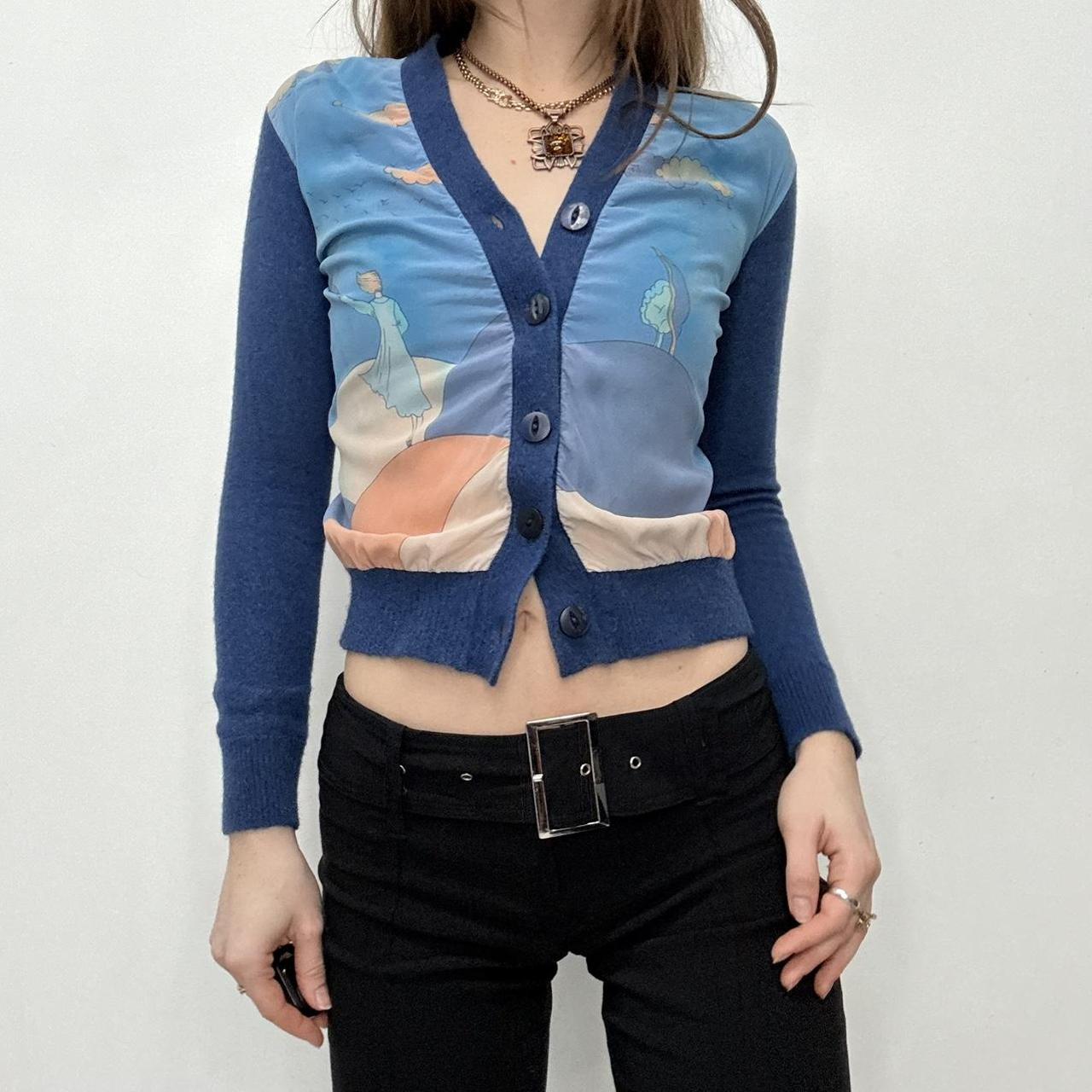 Cropped wool graphic cardigan