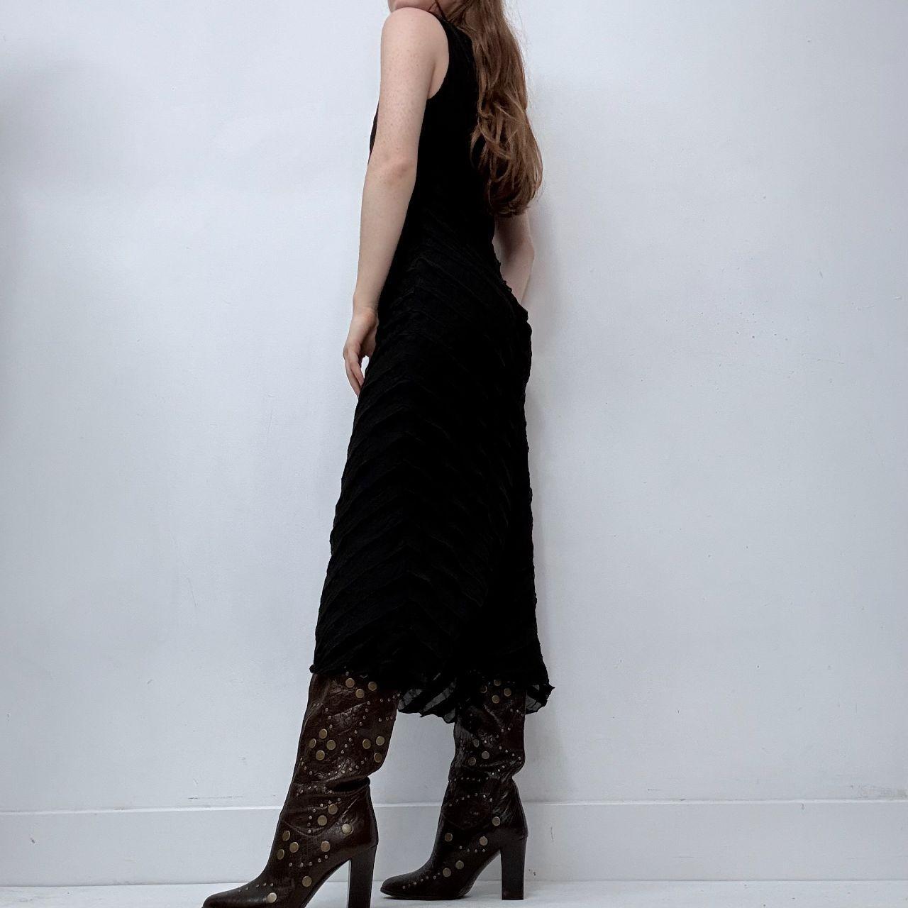 Black distressed pleated ruffle dress