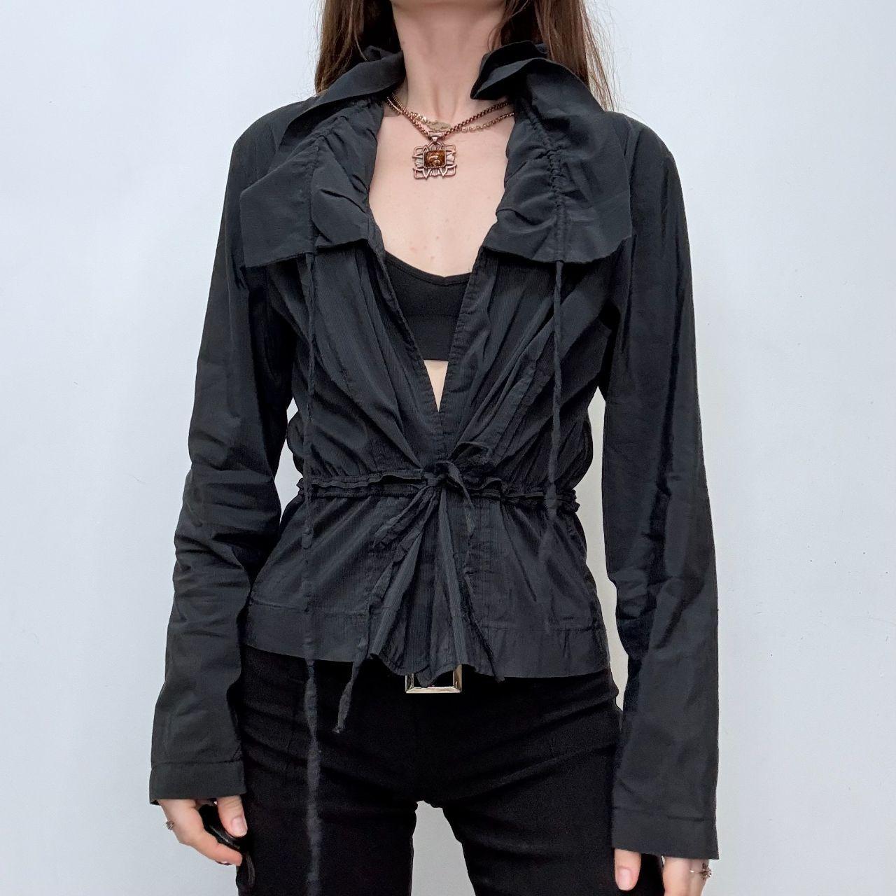 Black tie up gathered flared shirt