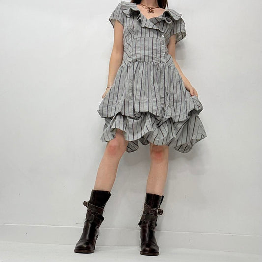 Pinstripe puff layered shirt dress