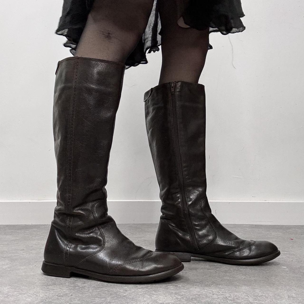 Brown leather knee high boots